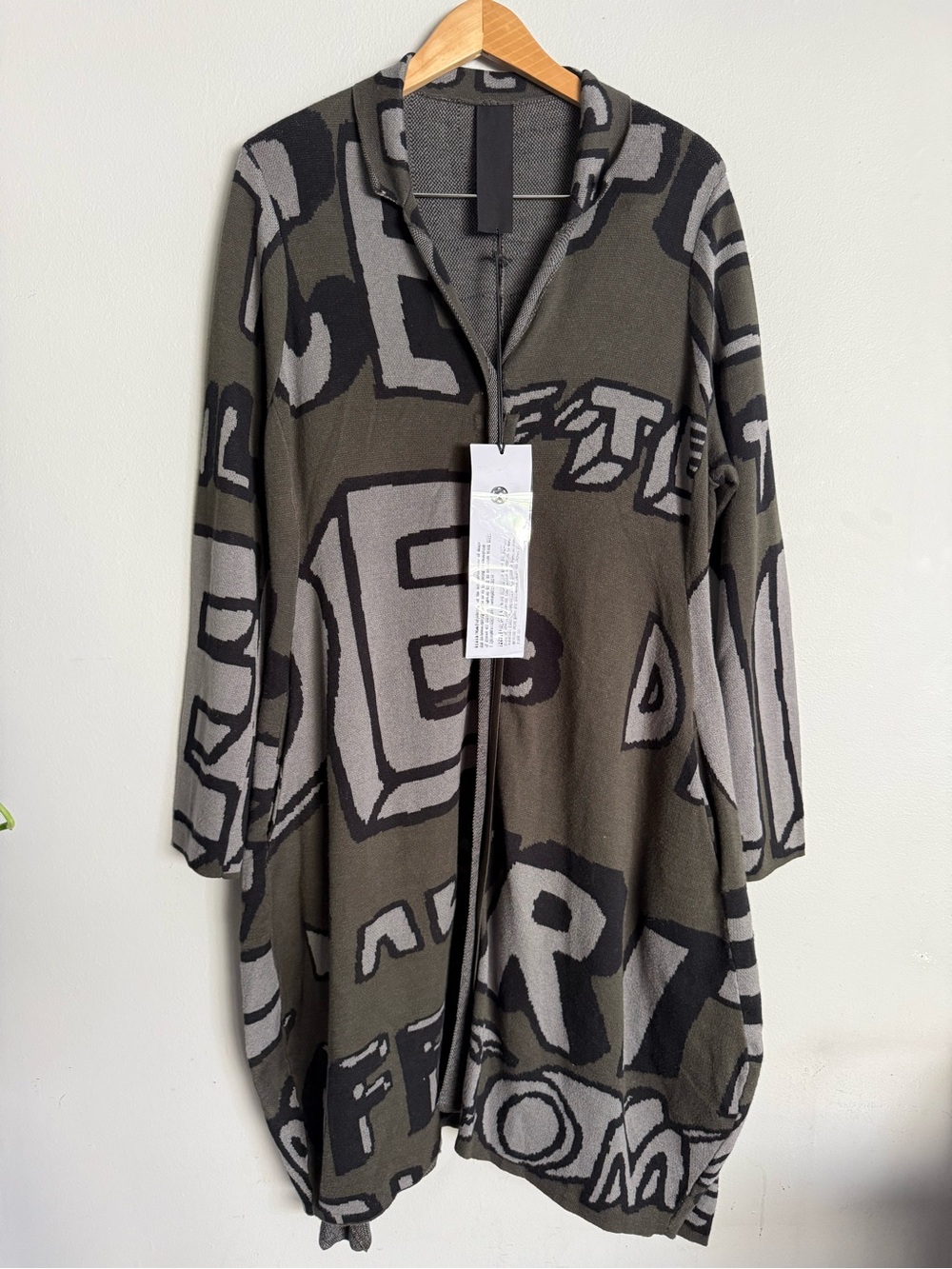 Rundholz Black Label Women’s XL Olive and Gray Letter-Print Cardigan NEW